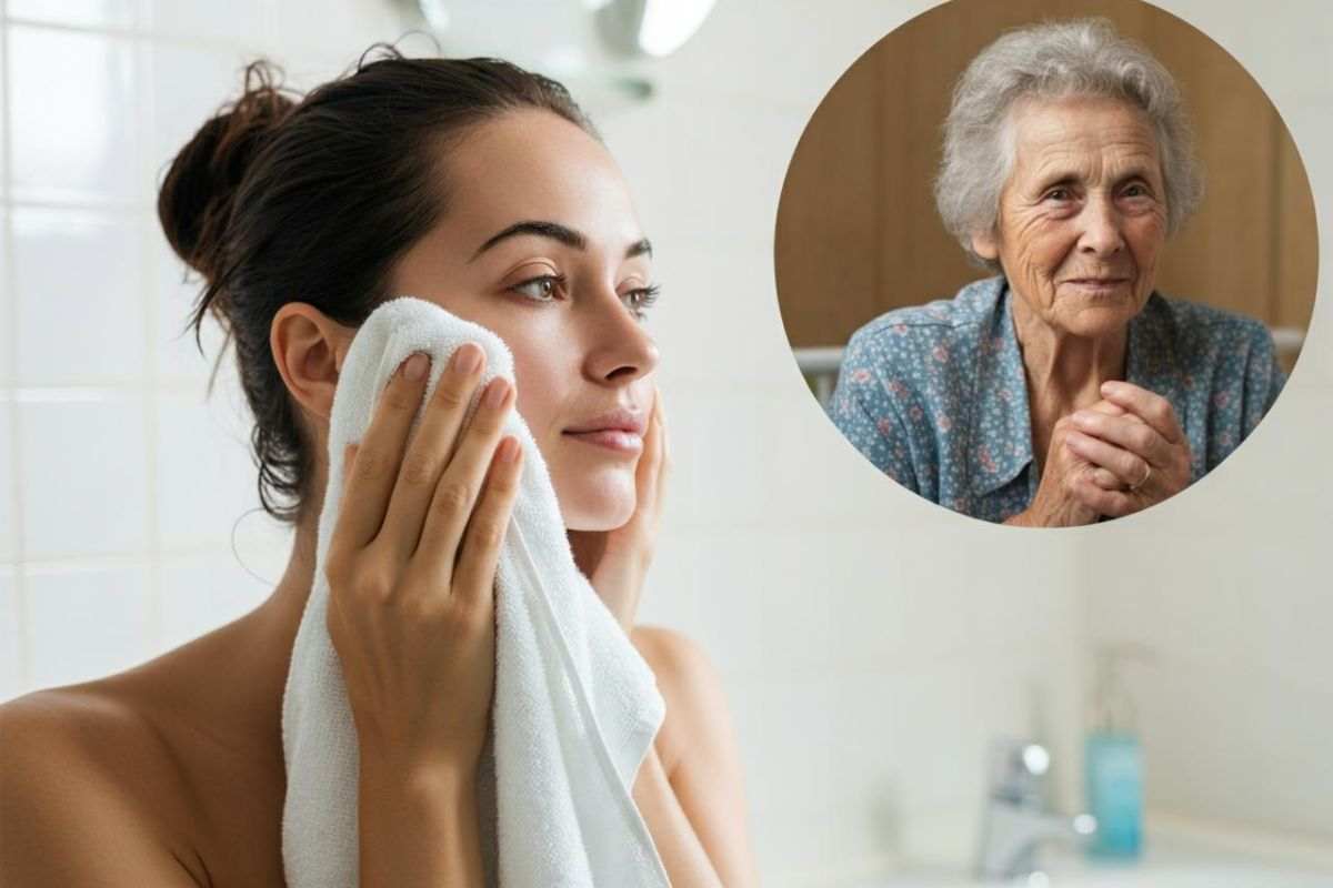 Asciugamano viso, trucco nonna